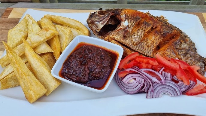 Yam and Barbecued Tilapia Fish
